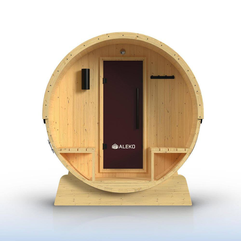 Outdoor Indoor Finland Pine Wet Dry Barrel Sauna 3-5 Person Front Porch Canopy 4.5 Kw ETL Certified Bitumen Shingle Roof