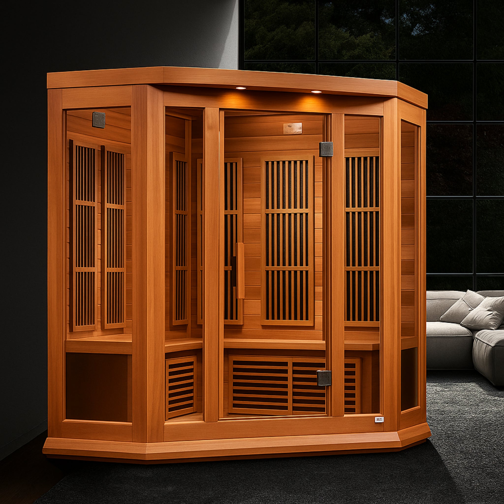 3-Person FAR Infrared Sauna – Canadian Red Cedar Indoor Corner Design