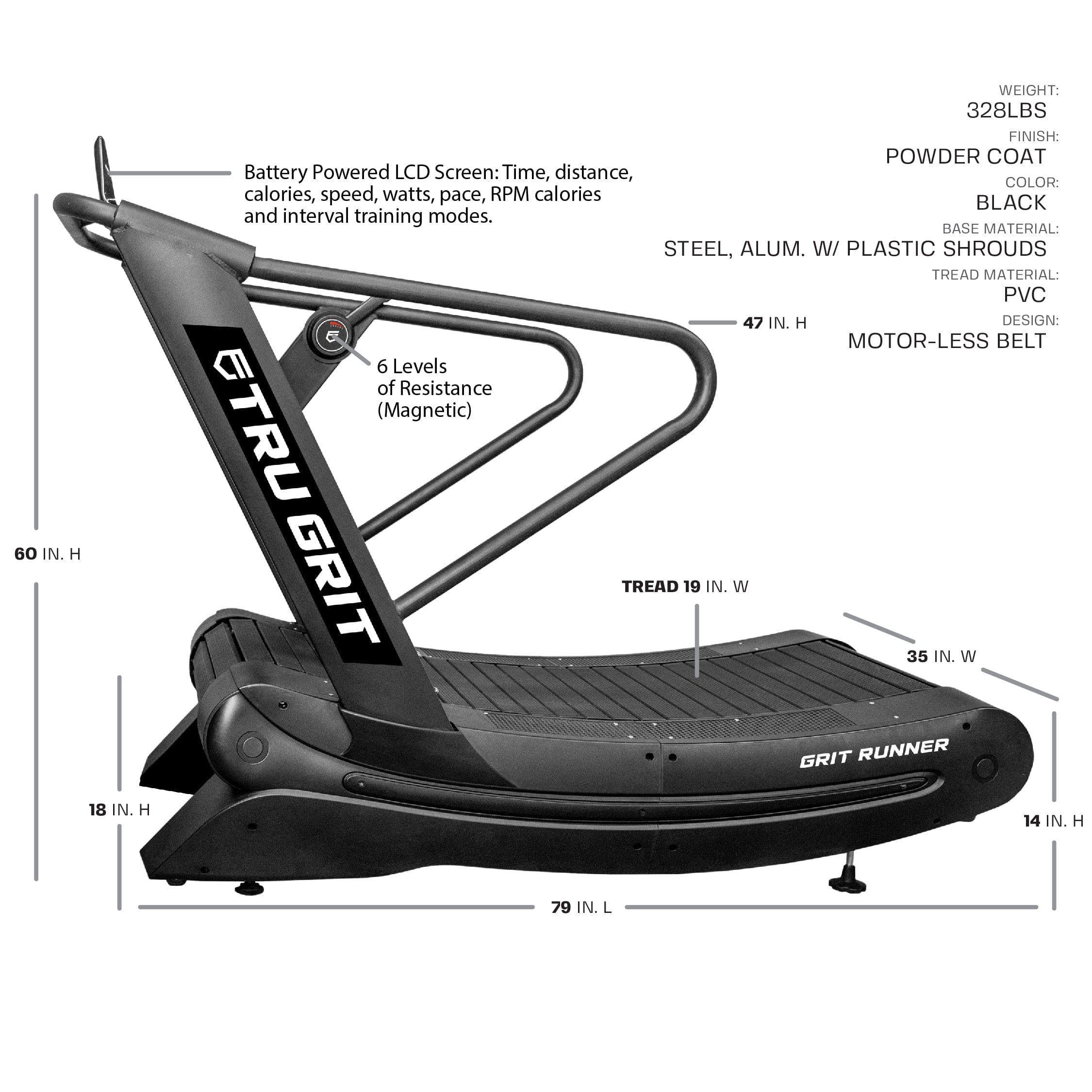 Grit Runner Curved Manual Treadmill – Self-Powered with 6 Resistance Levels