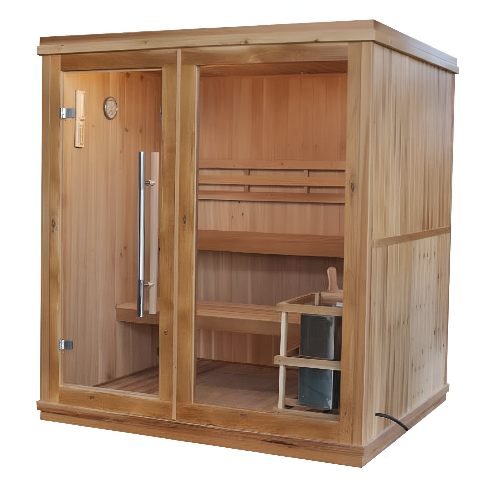 Charleston 4-Person Traditional Sauna – Indoor Hemlock Wood with Double Bench