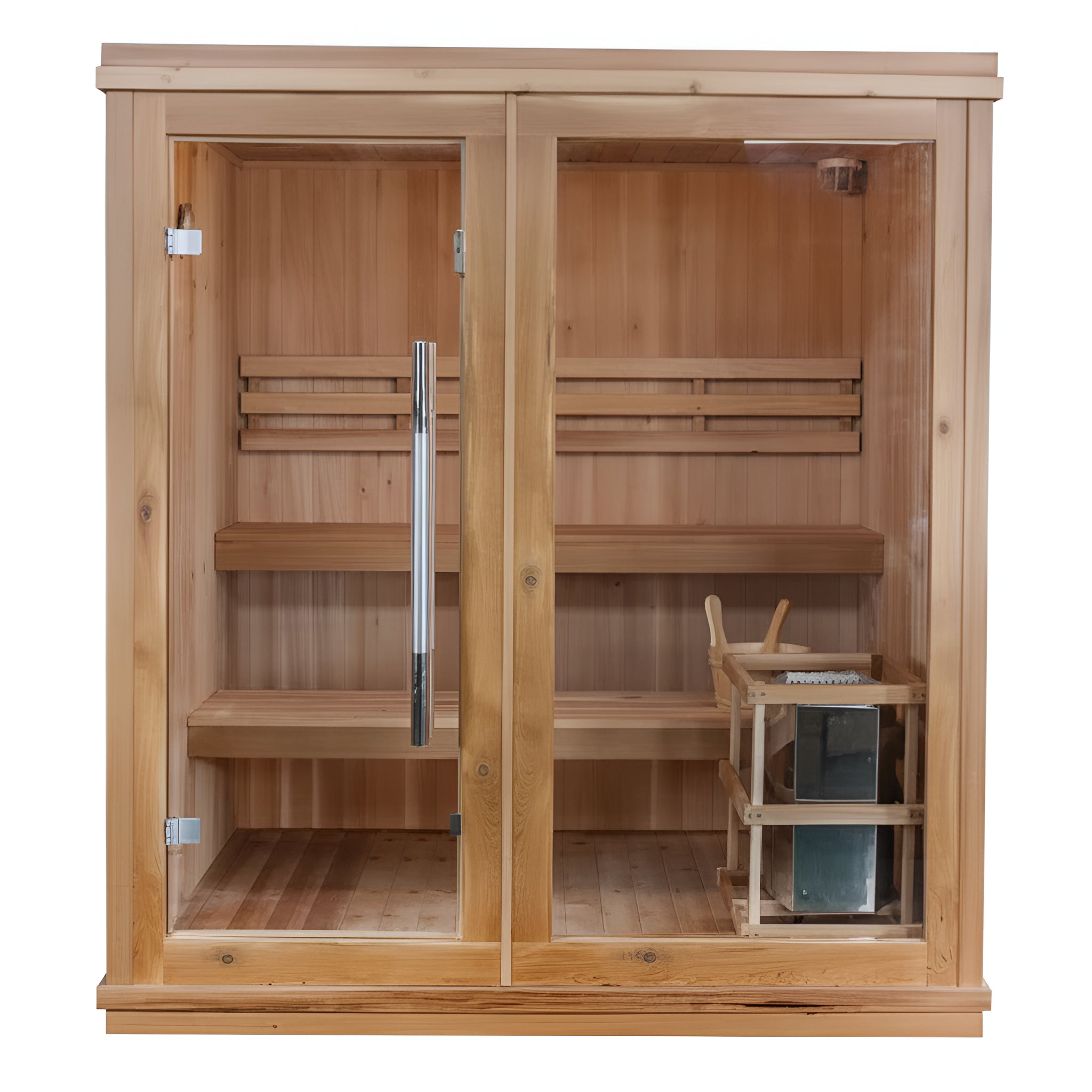 Charleston 4-Person Traditional Sauna – Indoor Hemlock Wood with Double Bench